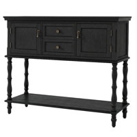 Farmhouse Console Table with 2 Drawers and 2 Doors, 42 in. Wood Entryway Table with Bottom Shelf for Hallway or Living Room by August Grove