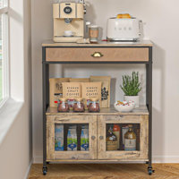 Large Coffee Bar Cabinet,3 Tiers Kitchen Coffee Cart With Drawer For The Home, Movable Farmhouse Station Table On Wheels For Living Room, Entryway, D by August Grove