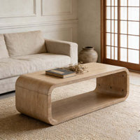 Modern Open-Frame Elegant Curved Light Wood Coffee Table by Latitude Run