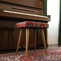 Modern Compact Vanity Stool With Footrest – Minimal Ottoman For Bedroom, Entryway, And Piano Bench by George Oliver