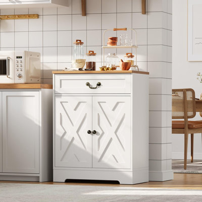 29-Inch Sideboard Buffet Cabinet with Drawer and Adjustable Shelves - Kitchen Storage Unit for Dining Room Coffee Bar in White by Ebern Designs