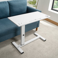 USB-Powered Adjustable Overbed Table with Hidden Casters, Rolling Bedside Desk with Tray, Standing Desk Cart with USB & C-Type Ports, Bedside Table wi by Latitude Run