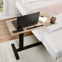 USB-Powered Adjustable Overbed Table with Hidden Casters, Rolling Bedside Desk with Tray, Standing Desk Cart with USB & C-Type Ports, Bedside Table wi by Latitude Run