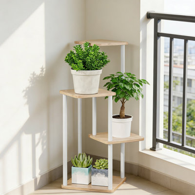 4 Tier Metal Plant Stand Indoor Corner Shelf For Multiple Potted Plants - Tall Flower Holder For Living Room, Balcony, Patio, Bedroom Or Office by Arlmont & Co.
