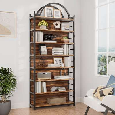 8-tier Cd Storage Racks,cds Dvds Game Video Media Organizer Cabinet With 7 Shelves,78.7" Arched-top Industrial Tall Bookshelf Display Bookcase Brown by Trent Austin Design