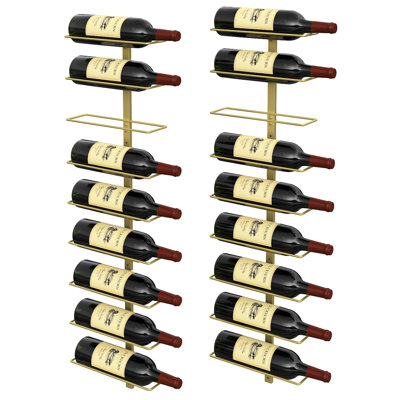 Gold Wine Rack And Holder Wall Mounted 18 Bottles, Metal Hanging Mount Racks For Wall, Wine Bottles For Bottles Storage Home Bar, Cellar And Kitchen, by East Urban Home