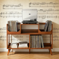 Mid-Century Modern Media Console Record Player Stand, Vinyl Storage, Large, Walnut by 17 Stories