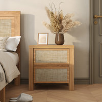 Retro Minimalism 2-drawer Nightstand With Charging Station