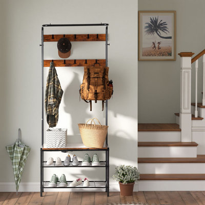 4-In-1 Entryway Hall Tree With 10 Hooks, 28.3