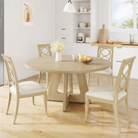 47-Inch Round Dining Table for 4 to 6 Persons - Wood Table with Pedestal Base for Kitchen or Dining Room by Latitude Run