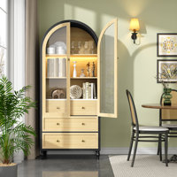 73" Tall Arched Cabinet With Acrylic Door, Display Modern Farmhouse Cabinet With Led Light & Adjustable Shelves, 3-tier Varsatile Arched Bookcase For