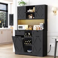 71" Tall Pantry Cabinet With LED Light & Charging Station, 12.5 Gallon Double Trash Cabinet With Storage, 47.2" Wide Kitchen Hutch Cabinet With Microw by Latitude Run