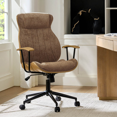 Oswina Gustavo Mid-Century Modern Curved Bentwood High Back Swivel Office Chair with Tilting by George Oliver