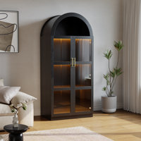 Modern 69" Arched Glass Display Cabinet With 4-Tier Shelves And 7-Color LED Lights For Kitchen Or Living Room by Latitude Run