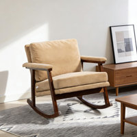 Mid-Century Modern Upholstered Rocking Accent Chair With Solid Wood Frame, Comfortable Reading Armchair