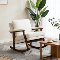 Mid-Century Modern Upholstered Rocking Accent Chair With Solid Wood Frame, Comfortable Reading Armchair