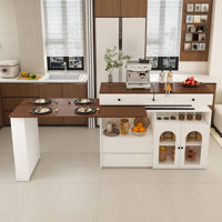 76" Rotating Kitchen Island With Extendable Dining Table For 2-4 by Red Barrel Studio