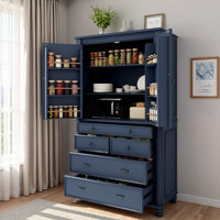 Freestanding Kitchen Pantry With 6 Door Shelves, 2 Adjustable Shelves And 5 Drawers by Lark Manor