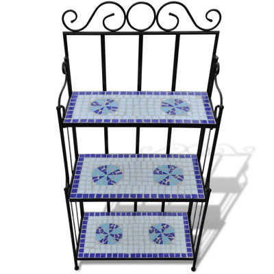 Plant Stand Blue and White Mosaic Iron Frame with Ceramic Tile Decorative Plant Holder by Latitude Run