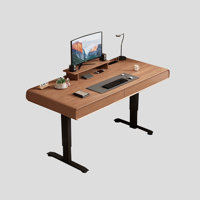 Black&Walnut Rectangular Solid Wood Standing desk with drawers desk by George Oliver