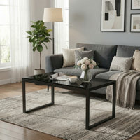 Rectangle Black Coffee Table With Tempered Glass by Wrought Studio