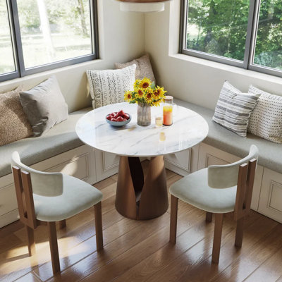 Nagela Modern Glossy Sintered Stone Round Dining Table Bistro Table Breakfast Nook Table For 2/4 by Wrought Studio