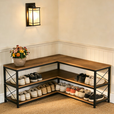 3-tier Corner Bench, 39.4" L-shaped Storage Bench For Entryway, Bedroom, Modern Industrial Wooden Breakfast Nook Bench Seating For Kitchen Dining Room by Latitude Run