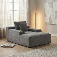 66.1" Upholstered Corduroy Chaise Lounge Chair,Plush Sleeper Chair with Throw Pillows & Cup Holder, Indoor Sofa Bed with Armrest - No Assembly Require by Latitude Run