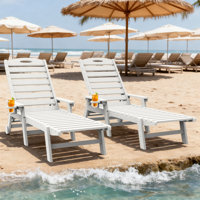 2-Piece All-Weather HDPE Wood Look Outdoor Chaise Lounge with Wheels, Cup Holder & 5-Position Adjustable Backrest by Latitude Run