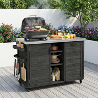 78.3" Oversized Foldable Outdoor Kitchen Island, Solid Rolling Bar Cart with Stainless Steel Top & Trash Storage for Lawn Garden BBQ