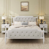 Traditional Style Solid Wood Bed Frame With Upholstered Tufted Headboard,No Box Spring Needed,Queen Size, Antique White by Red Barrel Studio