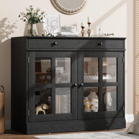 35.4" Black Sideboard Buffet Cabinet with Glass Door & Drawer & Adjustable Shelf,Living Room Storage Cabinet ,Modern Storage Buffets & Sideboards for by Gracie Oaks