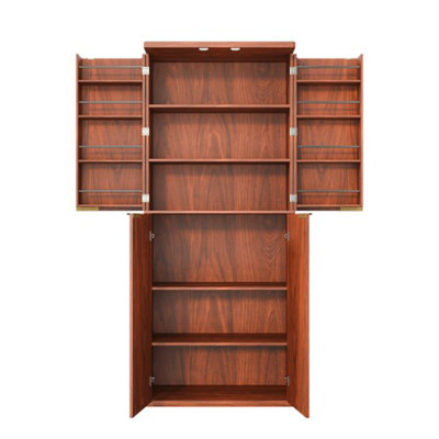 Kitchen Pantry Modern Fluted Wood Storage Cabinet with Doors,6 Door Shelves, Organizer, Versatile Cupboard for Kitchen, Dining