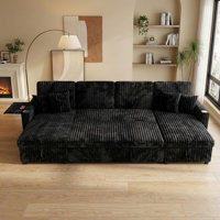 Oversized 110.6" U-Shaped Corduroy Sleeper Sectional Sofa with Pull-Out Bed and Storage Chaise