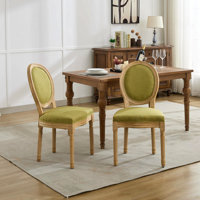 Solid Wood Frame Antique Painting Linen Fabric Back Dining Chair,Set Of 2 by Latitude Run