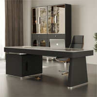 55.12"Dark Brown Rectangular Sintered Stone Desk,5-drawer by Wrought Studio