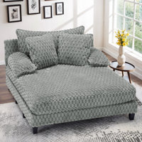 Faux Fur Chaise Lounge Indoor with Adjustable Backrest, 59 Inches Single Sleeper Sofa Chair with 3 Lumbar Pillows, Upholstered Oversized Lounge Chair by Ebern Designs