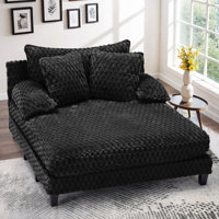 Faux Fur Chaise Lounge Indoor with Adjustable Backrest, 59 Inches Single Sleeper Sofa Chair with 3 Lumbar Pillows, Upholstered Oversized Lounge Chair by Ebern Designs