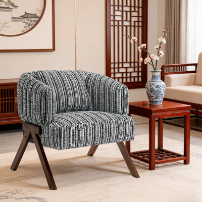 Mid Century Upholstered Arm Accent Chair with Solid Wood Legs