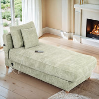 Upholstered Chaise Lounge Indoor With USB & Type C Charging Ports, Side Pocket and Throw Pillows by Ebern Designs