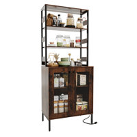 67" Tall Wine Bar Cabinet Liquor Cabinet with Power Outlets, Farmhouse Liquor Cabinets with Adjustable Shelf by Latitude Run