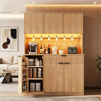 Multi-Functional Pantry Cabinet With Storage, LED Lights & Power Outlets by Latitude Run