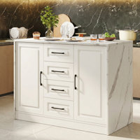 47.2" Kitchen Island With 4 Drawers, Faux Marble Kitchen Island With Storage Large Cabinet For Kitchen, Dining Room by Red Barrel Studio