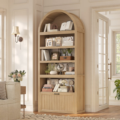 81" Tall Arched Bookshelf, 5-tier Bookcase With Storage Drawer And Wheels by Bay Isle Home