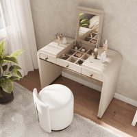Classic Makeup Vanity With Flip Mirror And 2 Drawers,Makeup Desk With Hidden Storage Space by Ebern Designs