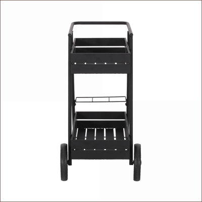 Bar Cart, Modern Industrial Iron with Wine Holders & Wheels | Black | Iron by Latitude Run