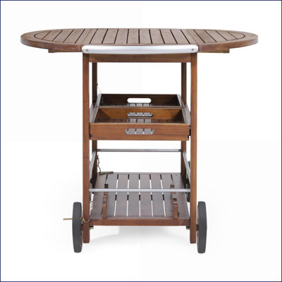 Bar Cart - Christopher Knight Home Tillary Outdoor Drop Leaf, Wine Rack, Locking Wheels | Dark Oak/Silver | Acacia Wood Aluminum by Latitude Run