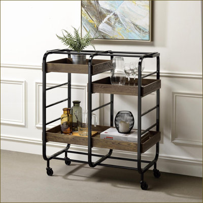Serving Cart with 3 Adjustable Trays & 4 Casters Industrial | Kitchen Carts