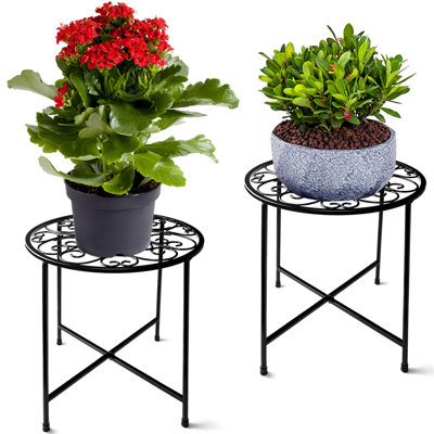 15-Inch Tall Round Metal Planter Stand, Suitable For Indoor And Outdoor Use, 2-Pack, Rust Resistant, Black by Arlmont & Co.