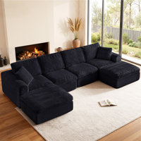 138" Cloud Couch for Living Room, Modular Sectional Sofa with Plush Corduroy U Shaped Big Comfy Upholstered Couches with Deep Seat, No Assembly Requir by Latitude Run